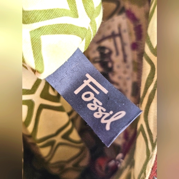 Vintage Fossil Green Canvas & Brown Genuine Leather Crossbody Purse Floral - Picture 15 of 16